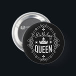 Elegant Crown Birthday Queen Typography Black 缶バッジ<br><div class="desc">Make your special day truly unforgettable with this "Birthday Queen" design! 👑 Featuring elegant white typography and a majestic royal crown set against a sleek black background, this piece is crafted for the woman who deserves to be the center of attention. Whether you're celebrating a milestone or a glamorous night...</div>