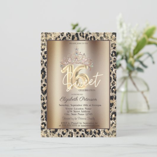 Elegant Crown Leopard Print Sweet 16   招待状 (スタンド正面)