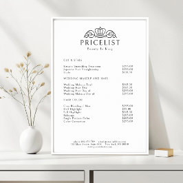 Elegant Crown Logo White Salon Price List ポスター
