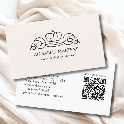 Elegant Crown Salon Beige QR Code 名刺