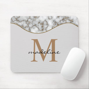 Elegant Crusted Gold Marble Black Gray Monogram マウスパッド