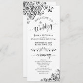 Elegant Curls & Swirls Black & White Wedding プログラム (正面/裏面)