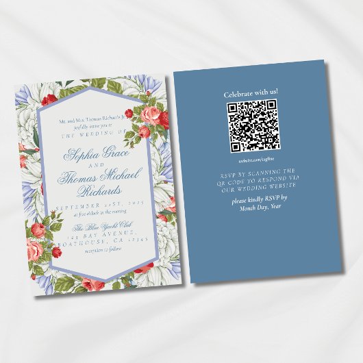 Elegant Cursive Script Floral Wedding Invitation 招待状