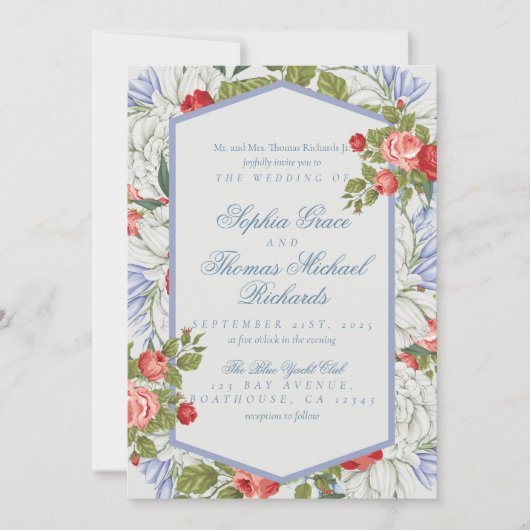 Elegant Cursive Script Floral Wedding Invitation 招待状 (正面)