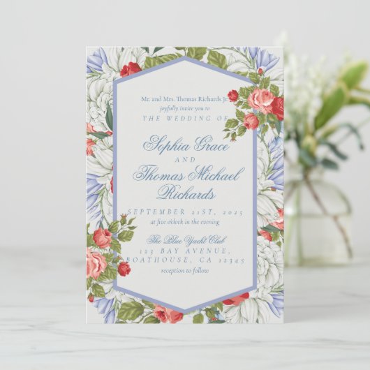 Elegant Cursive Script Floral Wedding Invitation 招待状 (スタンド正面)