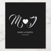 Elegant Custom Black Wedding Wine Bottle Label  ワインラベル (シングルラベル)