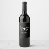 Elegant Custom Black Wedding Wine Bottle Label  ワインラベル (正面)