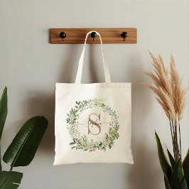 Elegant Custom Botanical Monogram with Name トートバッグ