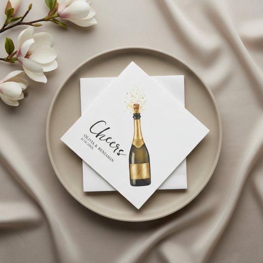 Elegant Custom Champagne Wedding Napkins with Name スタンダードカクテルナプキン