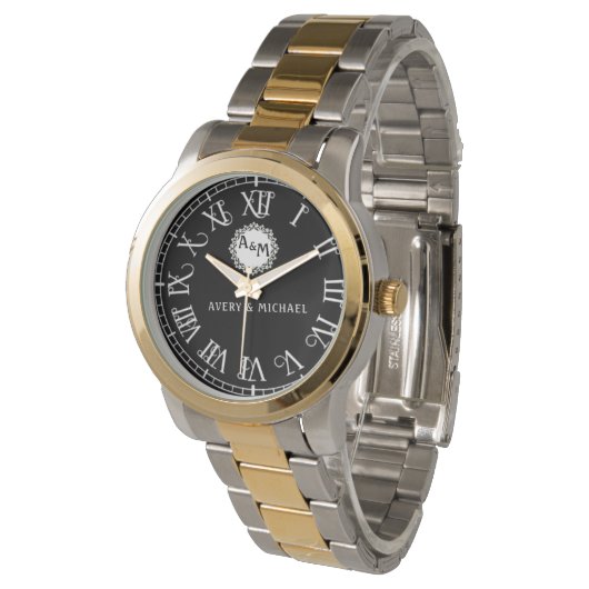 Elegant Custom Couple’s Name Monogram  腕時計 (アングル)