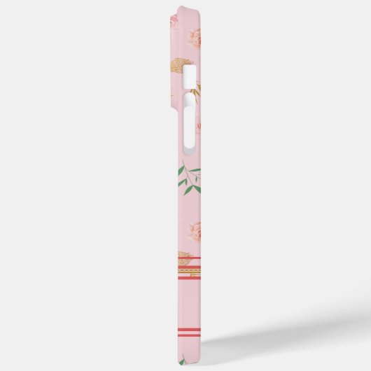 Elegant Custom Feminine Pink Blossoms with Stripes Case-Mate iPhoneケース (裏面 / 左)