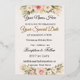 Elegant Custom Floral Wedding Invitations Design 箔招待状