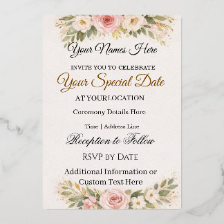 Elegant Custom Floral Wedding Invitations Design 箔招待状