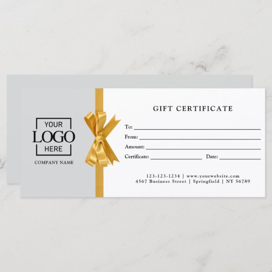 Elegant Custom Gray Business Gift Certificate (正面/裏面)