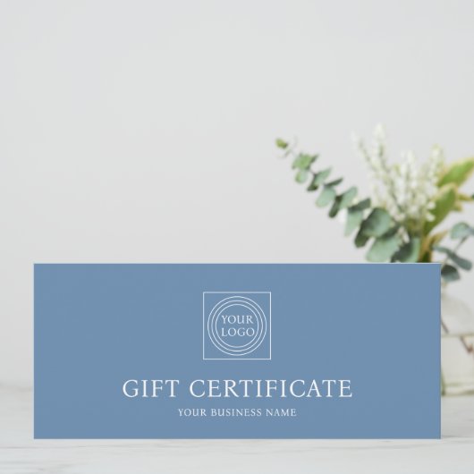 Elegant Custom Logo Blue Gift Certificate Voucher (スタンド正面)