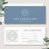 Elegant Custom Logo Blue Gift Certificate Voucher