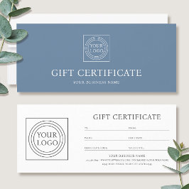 Elegant Custom Logo Blue Gift Certificate Voucher