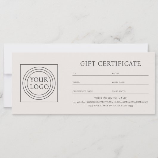 Elegant Custom Logo Gift Certificate Off-white (裏面)
