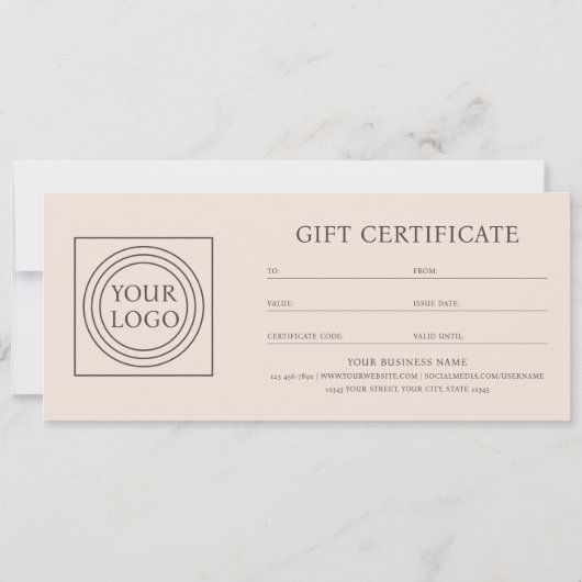 Elegant Custom Logo Gift Certificate Pink Gray (裏面)