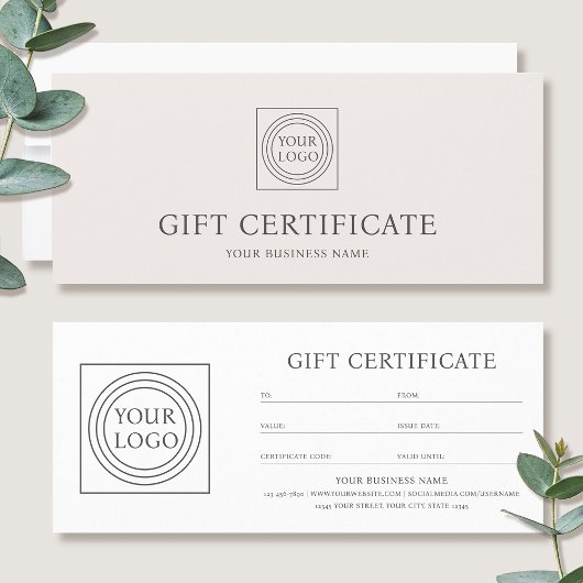 Elegant Custom Logo Gift Certificate Voucher