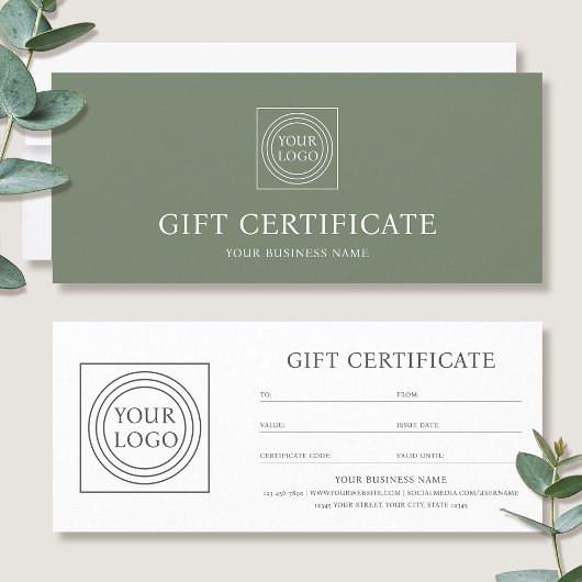 Elegant Custom Logo Green Gift Certificate Voucher