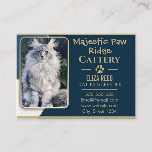 Elegant Custom Maine Coon Cattery Business Card  名刺 (正面)