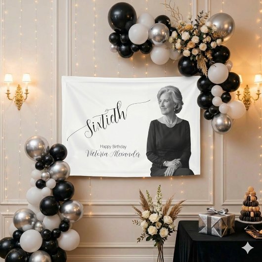 Elegant Custom Milestone Photo Sixty Celebration 横断幕