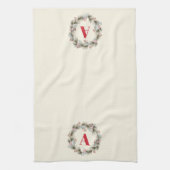 Elegant Custom Monogram Christmas Wreath  キッチンタオル (縦)