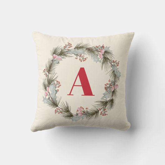 Elegant Custom Monogram Christmas Wreath  クッション (裏面)