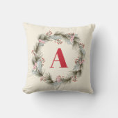 Elegant Custom Monogram Christmas Wreath  クッション (正面)