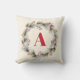 Elegant Custom Monogram Christmas Wreath クッション
