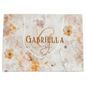 Elegant Custom Monogram Watercolor Floral ラージペーパーバッグ (正面)