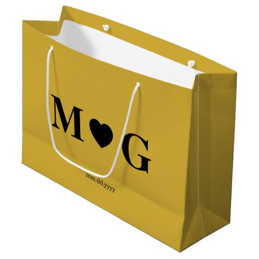 Elegant Custom Monogrammed Gift Bag for Couples ラージペーパーバッグ (正面アングル)