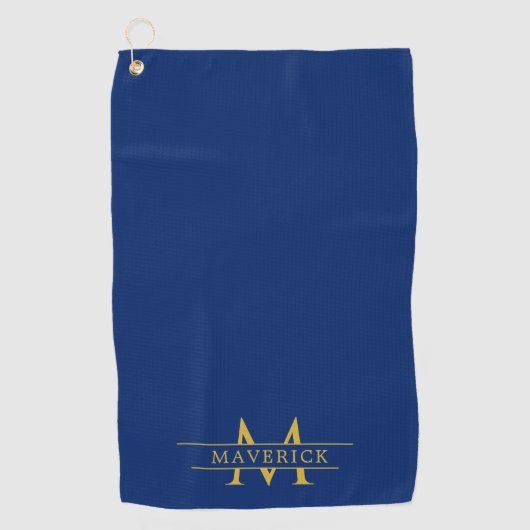 Elegant Custom Name and Initials Navy Blue ゴルフタオル (正面)