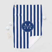 Elegant Custom Name and Initials Navy White Stripe ゴルフタオル (インサイチュ)