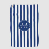 Elegant Custom Name and Initials Navy White Stripe ゴルフタオル (正面)