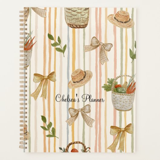 Elegant Custom Name Floral Garden Pattern w/Bows プランナー手帳 (正面)