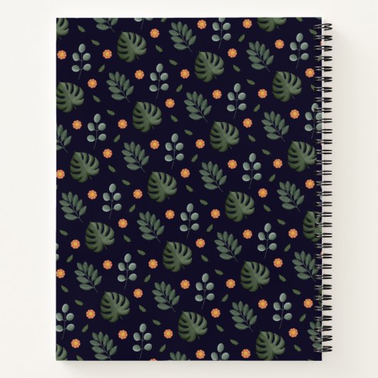 Elegant Custom Name Navy Botanical Notebook ノートブック (裏面)