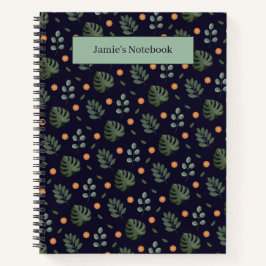 Elegant Custom Name Navy Botanical Notebook ノートブック