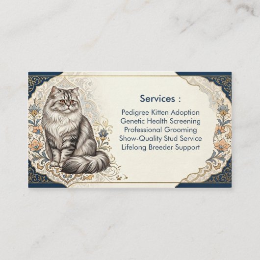 Elegant Custom Persian Cat Cattery Business Card  名刺 (裏面)