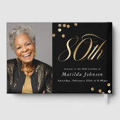 Elegant Custom Photo Black and Gold 80th Birthday  ゲストブック (裏面)