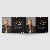 Elegant Custom Photo Black and Gold 80th Birthday  ゲストブック (全面)