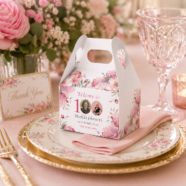 Elegant Custom Photo Pink Floral 100th Birthday フェイバーボックス