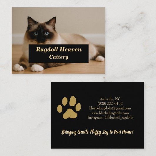 Elegant Custom Ragdoll Cat Cattery Business Card  名刺 (正面/裏面)