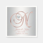 Elegant Custom Silver Grey Rose Gold Wedding スタンダードカクテルナプキン (正面)