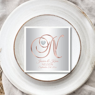 Elegant Custom Silver Grey Rose Gold Wedding スタンダードカクテルナプキン