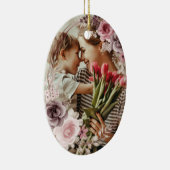 Elegant Custom Simple 2-Photo 2-sided Photo floral セラミックオーナメント (右)