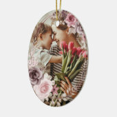 Elegant Custom Simple 2-Photo 2-sided Photo floral セラミックオーナメント (左)