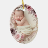 Elegant Custom Simple 2-Photo 2-sided Photo floral セラミックオーナメント (裏面)