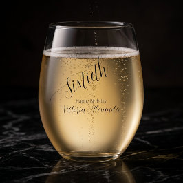 Elegant Custom Sixtieth Birthday Calligraphy ステムなしワイングラス